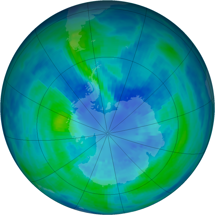 Antarctic ozone map for 04 April 1986
